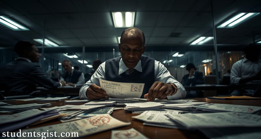 embassy official arranging documents